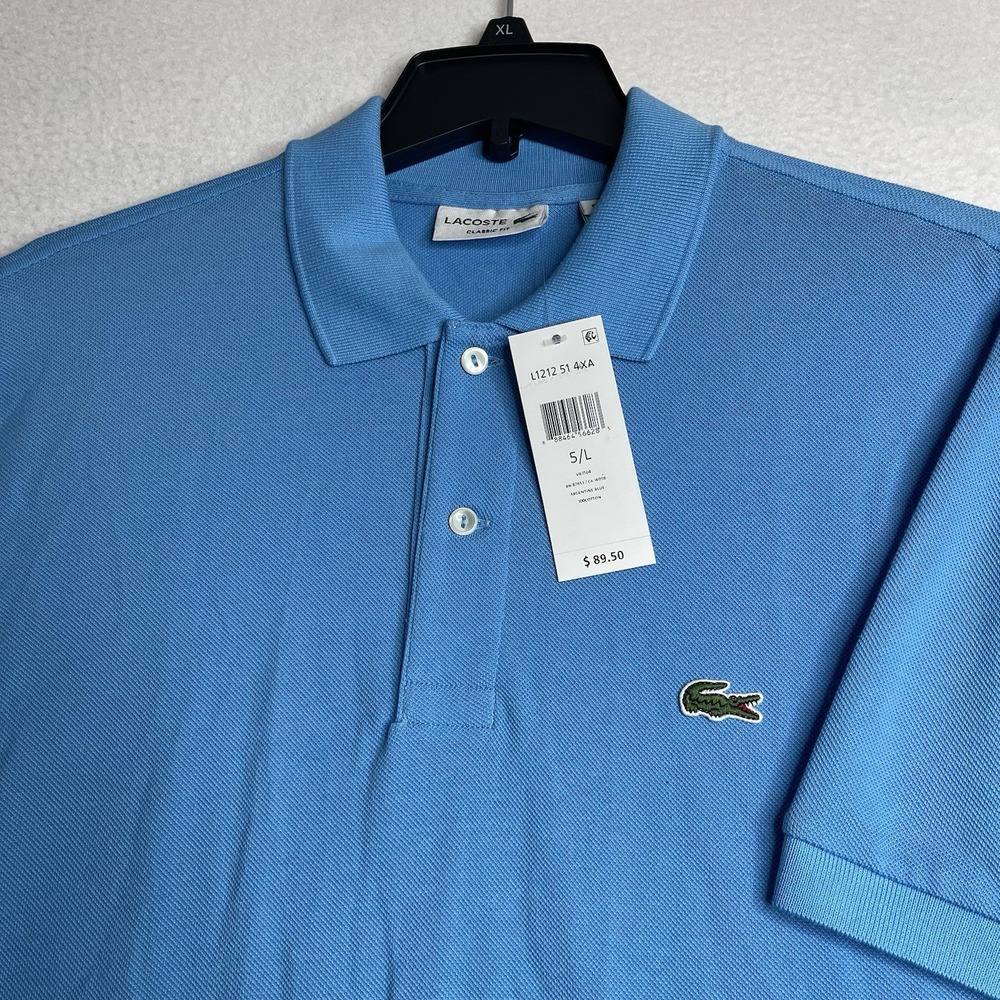Lacoste Men's L1212 Classic Fit Blue Embroidered Signature Polo Size 5 Large NWT